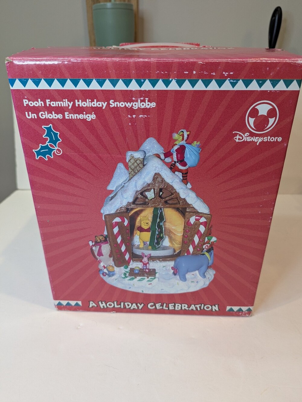 Disney Winnie the Pooh Family Holiday Large Snowglobe Plays Deck the Halls